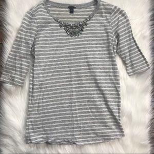 J.Crew Jeweled Painter T-Shirt in Stripe: Gray. XS